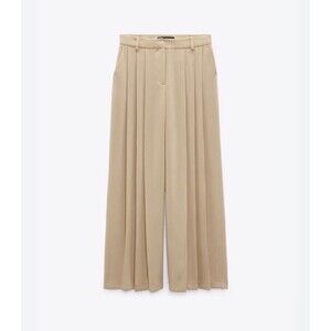 ZARA Beige Pleated Palazzo Pants Women’s Size Small Pleated Wide Leg Flowy